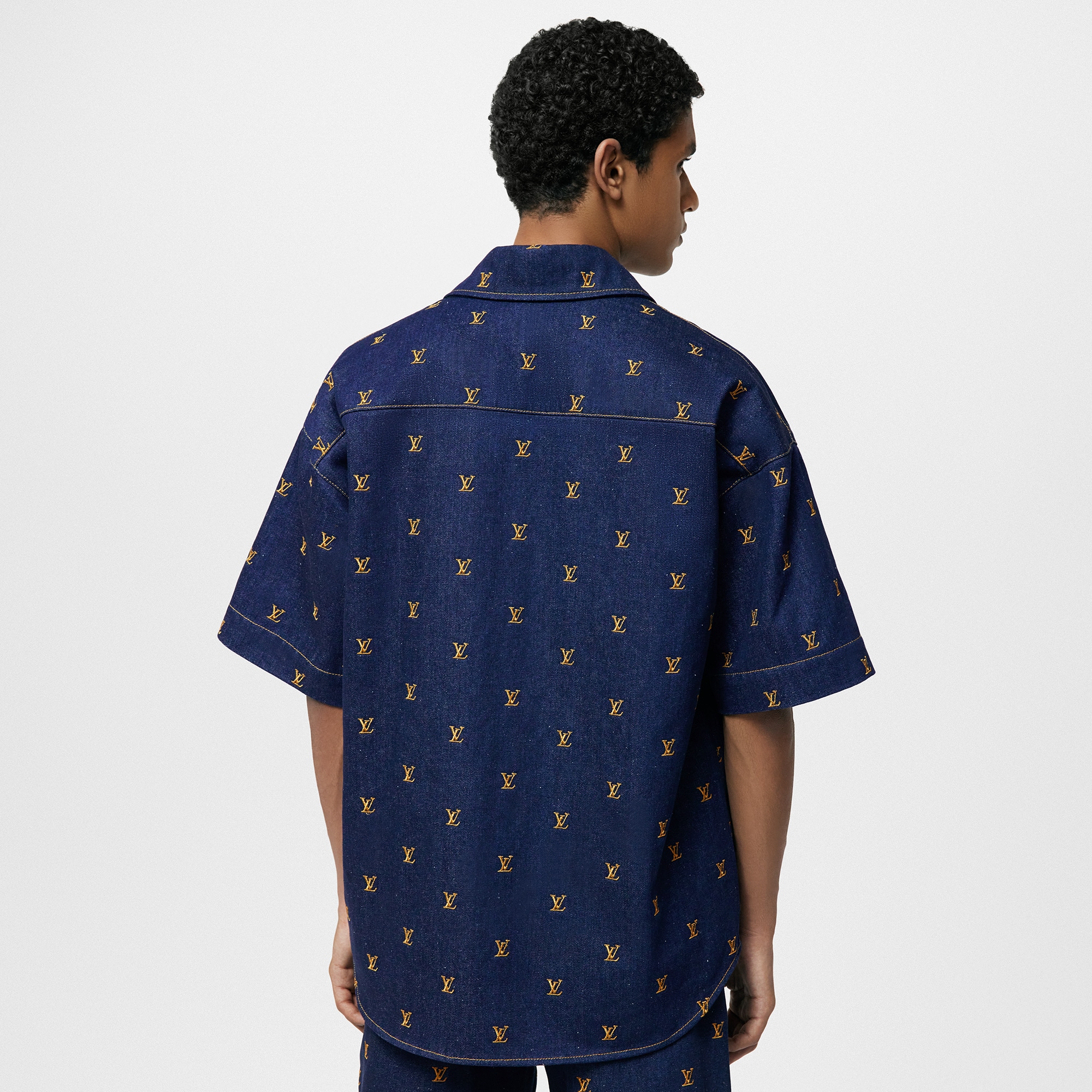 Embroidered Signature Short-Sleeved Denim Shirt - Ready-to